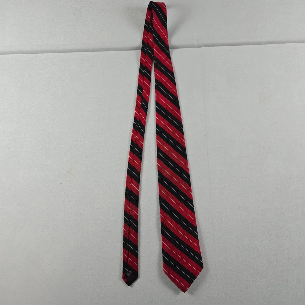Ashford & Brooks Necktie Men's Red Black Silk Striped Tie Formal Office Wear